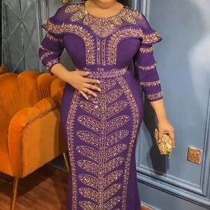 Elegant Purple and Gold Embellished Dress